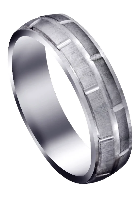 Carved Diamond Carved Mens Wedding Band | Cross Satin Finish (Eli)