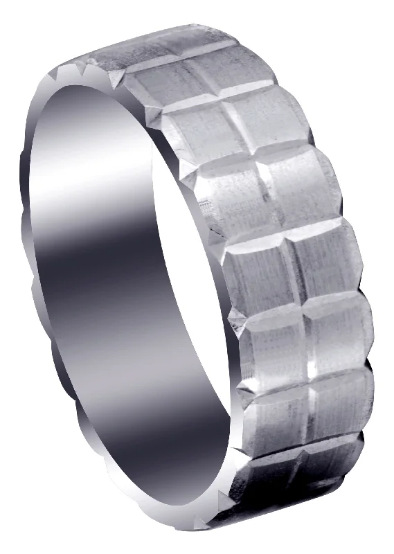 Carved Diamond Cut Mens Wedding Band | Satin Finish (Jonathan)