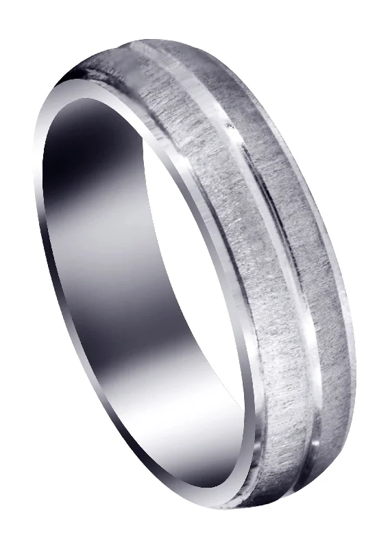 Carved Simple Mens Wedding Band | Cross Satin Finish (Aaron)