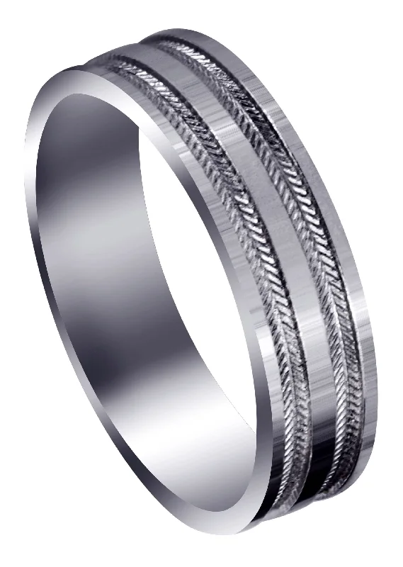 Carved Simple Mens Wedding Band | High Polish Finish (Grayson)