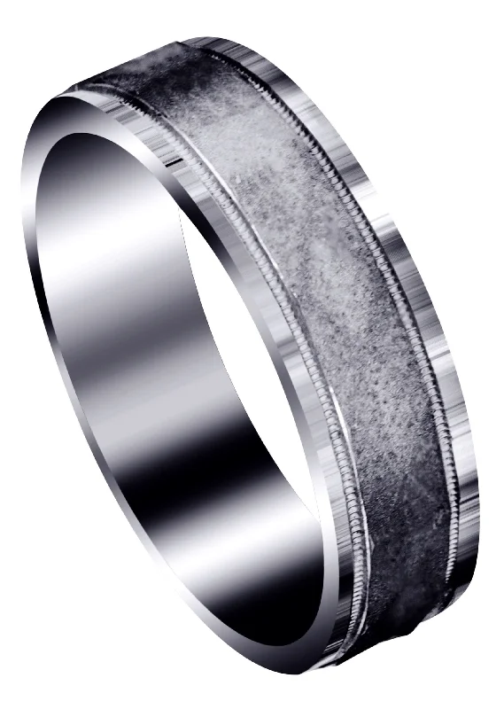 Carved Simple Mens Wedding Band | Sand Blast Finish (Roman)