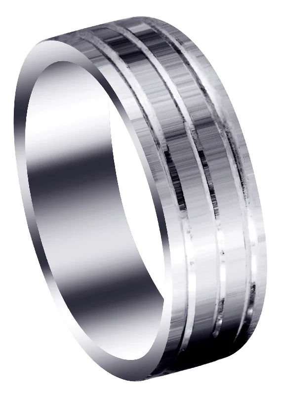 Carved Simple Mens Wedding Band | Satin Finish (Liam)