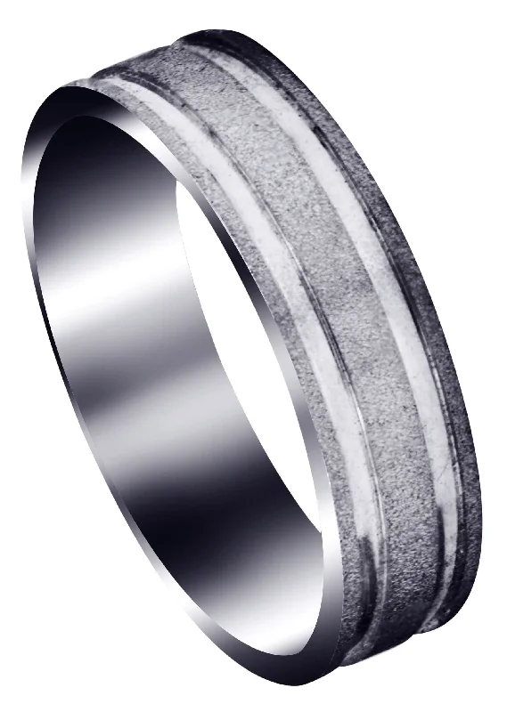 Carved Simple Mens Wedding Band | Stone Finish (Sawyer)