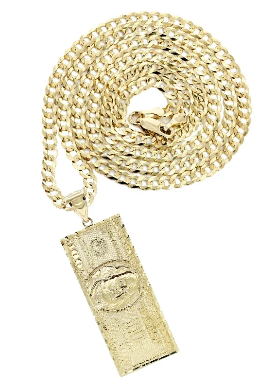 10K Yellow Gold100 Dollar Bill Necklace | Appx. 16.9 Grams