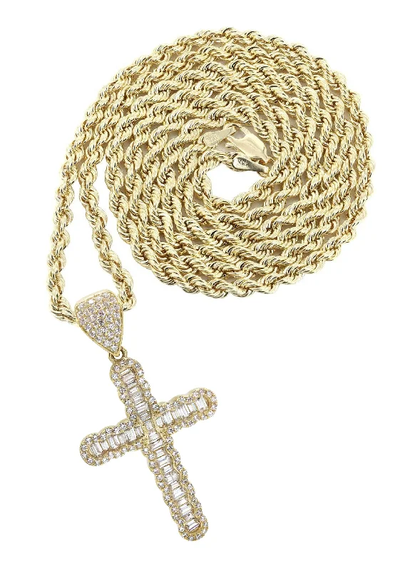 10K Yellow Gold  Baguette Cross Necklace | Appx. 13.7 Grams