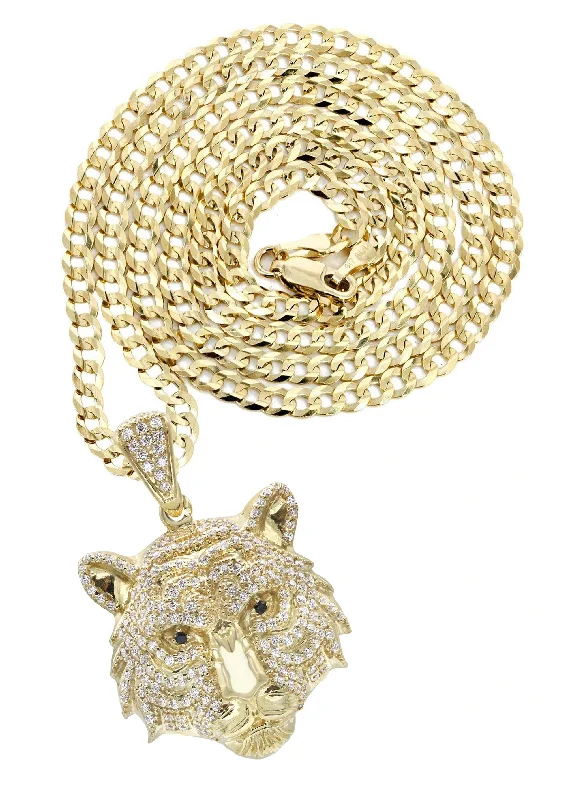 10K Yellow Gold Tiger Head Necklace | Appx. 28.3 Grams