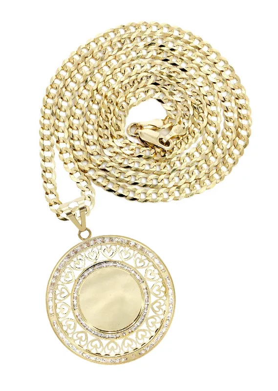 10K Yellow Gold CZ Picture Pendant Necklace | Appx. 15.6 Grams