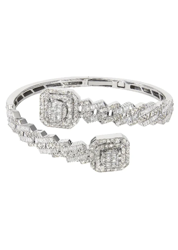 14K White Gold Cluster Diamond Bangle  | 36.35 Grams | 4.8 Carats