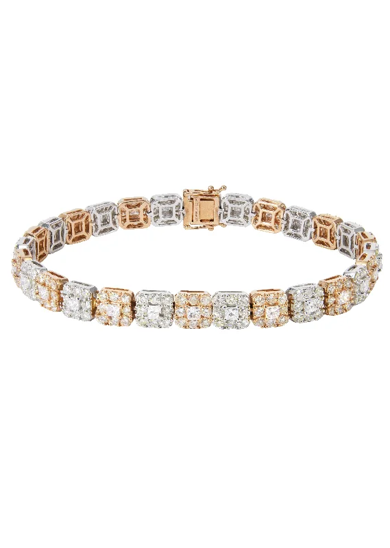 14K Two Tone Diamond Cluster Tennis Bracelet | 26.91 Grams | 11.64 Carats