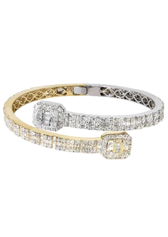 14K Two Tone Square Baguette Diamond Bangle | 40.88 Grams | 8.13 Carats