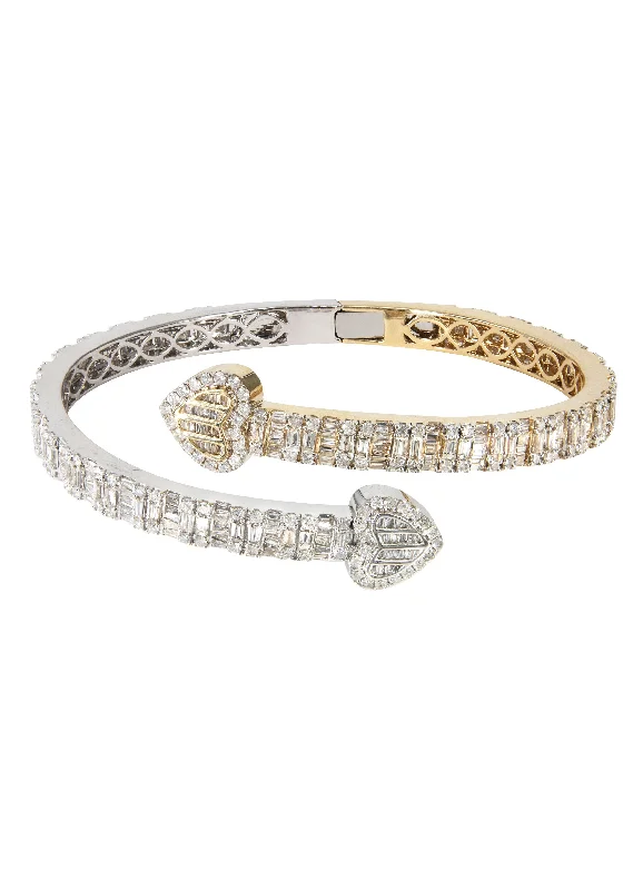 14K Two Tone Diamond Baguette Heart Bangle | 36.05 Grams | 9.97 Carats