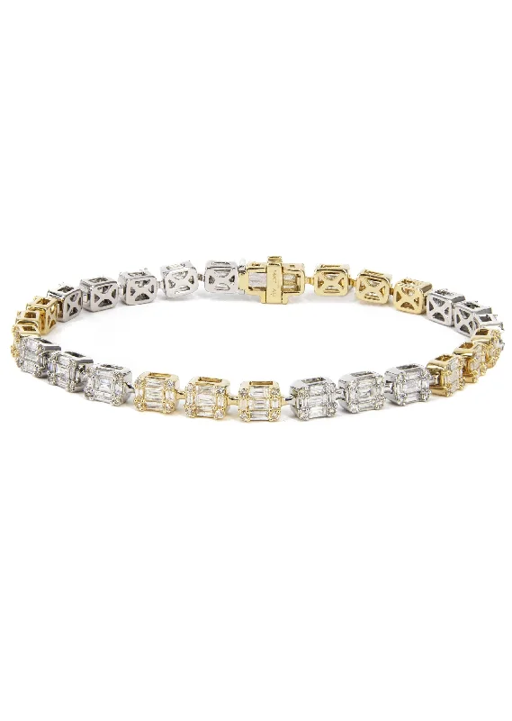 14K Two Tone Diamond Baguette Tennis Bracelet | 4.21 Carats