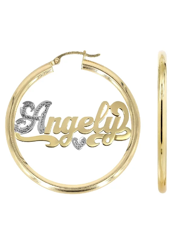 14K Ladies Two Tone Name Plate Hoop Earrings