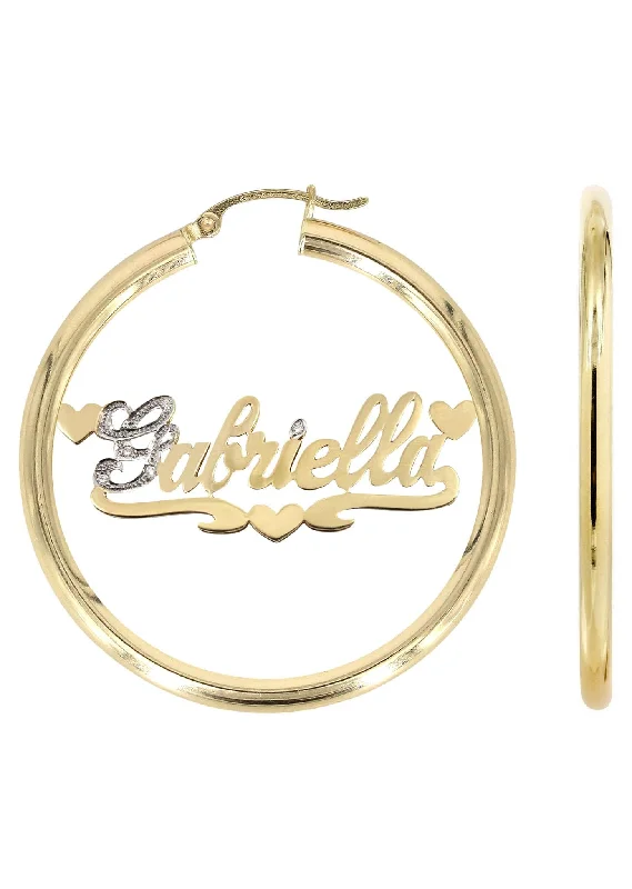 14K Ladies Two Tone  Name Plate Hoop Earrings