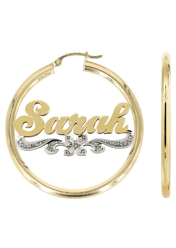 14K Ladies Two Tone Name Plate Hoop Earrings