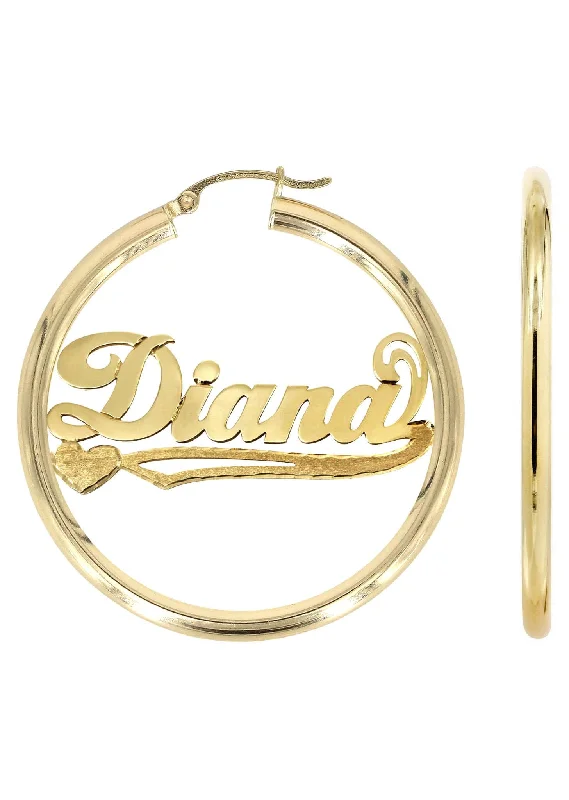 14K Ladies Plain Name Plate Hoop Earrings