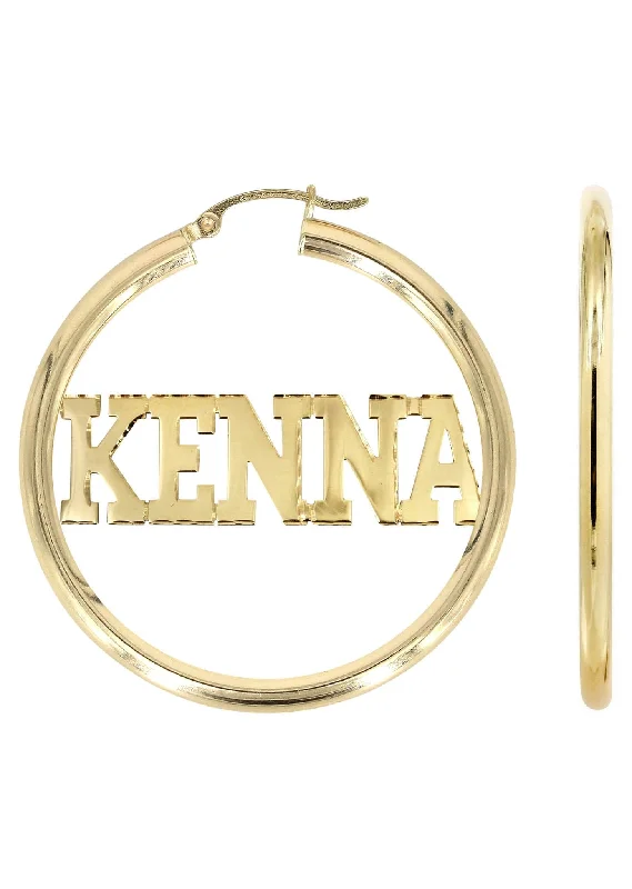 14K Ladies Diamond Cut Name Plate Hoop Earrings