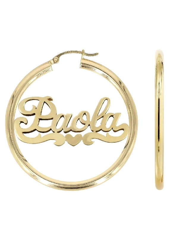 14K Ladies Heart Name Plate Hoop Earrings