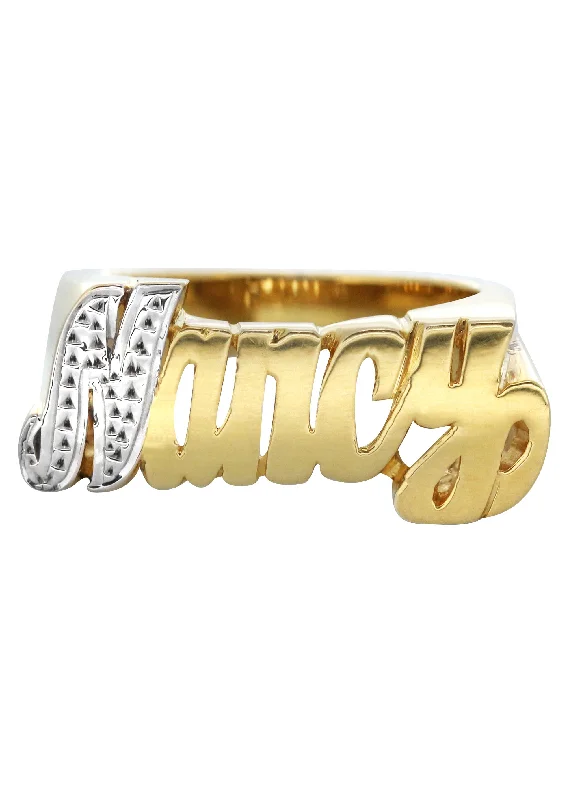 14K Two Tone Diamond Cut Gold Name Ring | Appx. 5.5 Grams