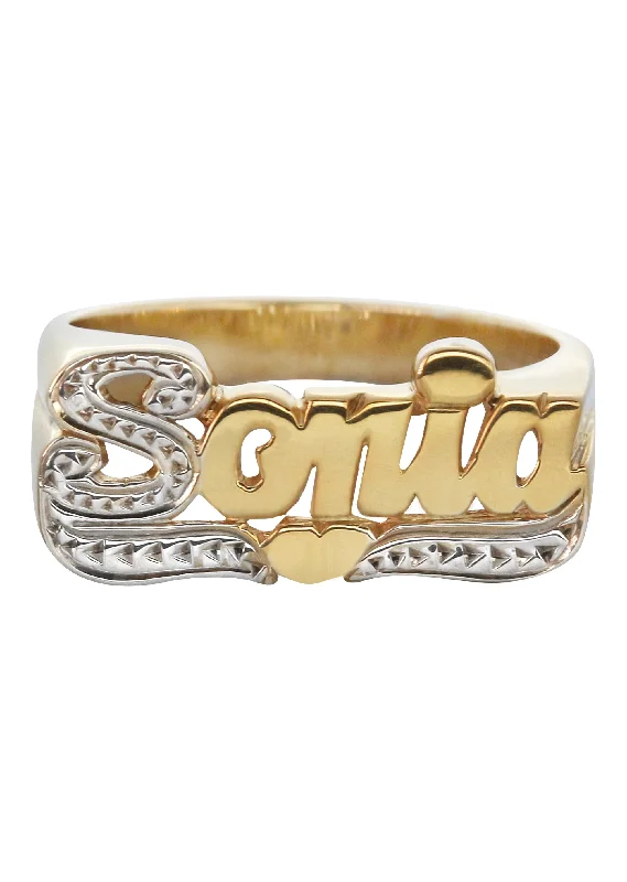 14K Two Tone Diamond Cut Gold Name Ring | Appx. 3.7 Grams