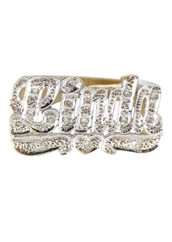 14K Two Tone with Diamonds Gold Name Ring | Appx. 6.5 Grams