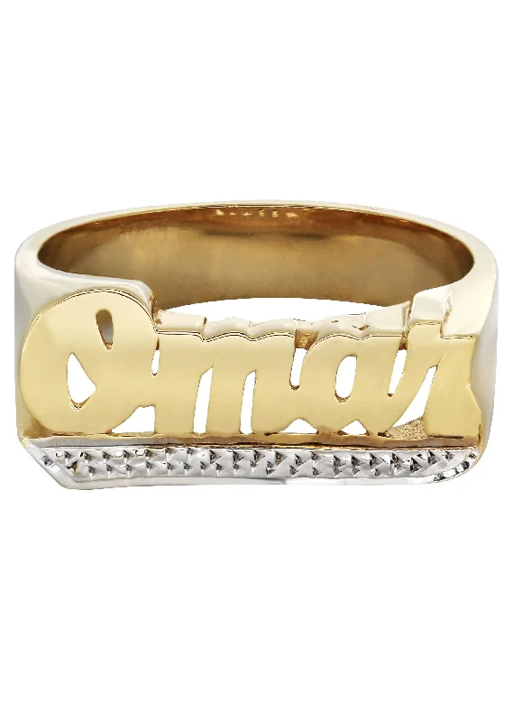 14K Two Tone Diamond Cut Gold Name Ring | Appx. 7.3 Grams