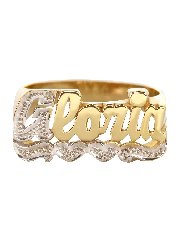 14K Two Tone Diamond Cut Gold Name Ring | Appx. 4.7 Grams