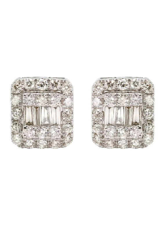 14K White Gold Diamond Baguette Earrings For Men | 1.13 Carats | 3.93 Grams