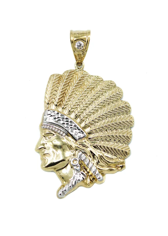 10K Gold Chief Head Pendant | Customizable Size