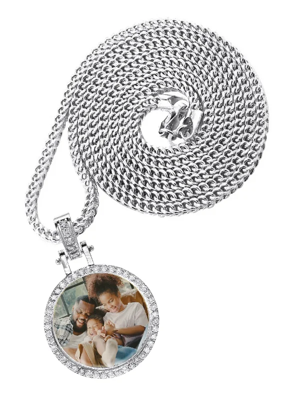 Diamond 10K/14K White Gold Small Round Picture Pendant Necklace | Appx. 0.50 Carat