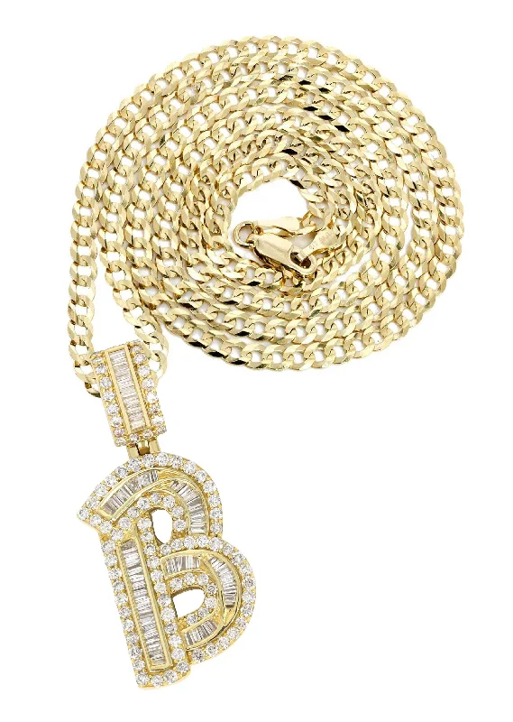 14K Yellow Gold Letter ""B"" Baguette Diamond Necklace | 2.15 Carats