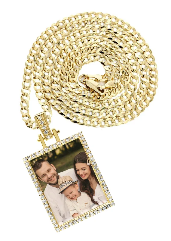 Diamond 10K/14K Yellow Gold Rectangle Picture Pendant Necklace | Appx. 0.60 Carat