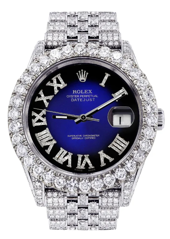 Diamond Iced Out Rolex Datejust 41 | 25 Carats Of Diamonds | Custom Blue Roman Diamond Dial | Jubilee Band