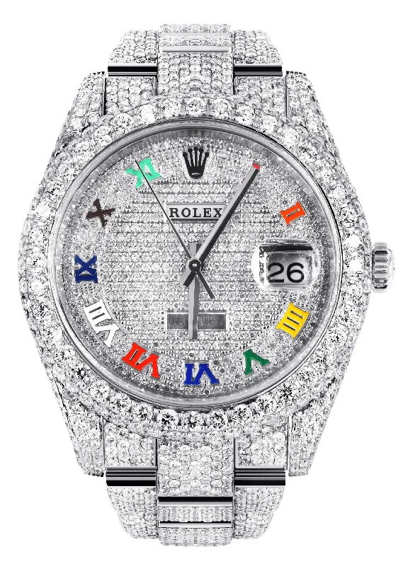 Diamond Iced Out Rolex Datejust 41 | 25 Carats Of Diamonds | Custom Color Roman Dial | Two Row | Oyster Band