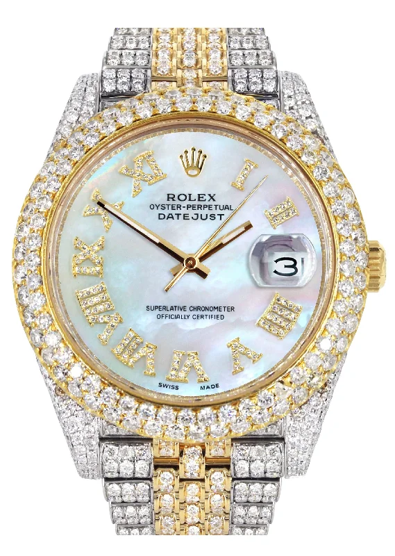 Diamond Iced Out Rolex Datejust 41 | 25 Carats Of Diamonds | Mother Of Pearl Dial | Two Tone | Two Row | Jubilee Band