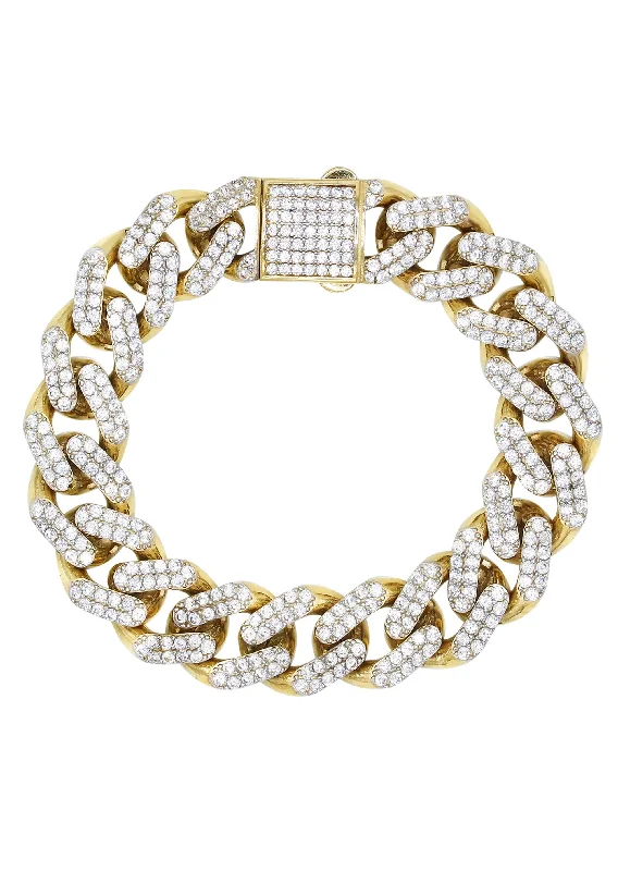 CZ Iced Out Hollow Mens Miami Cuban Link Bracelet 10K/14K Yellow Gold