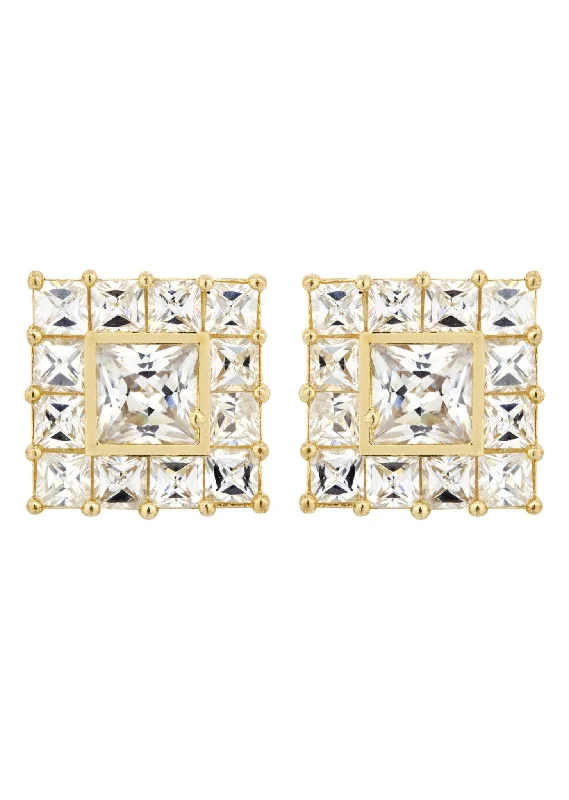 Cz 10K Yellow Gold Studs | Appx. Diamter 0.5 Inches