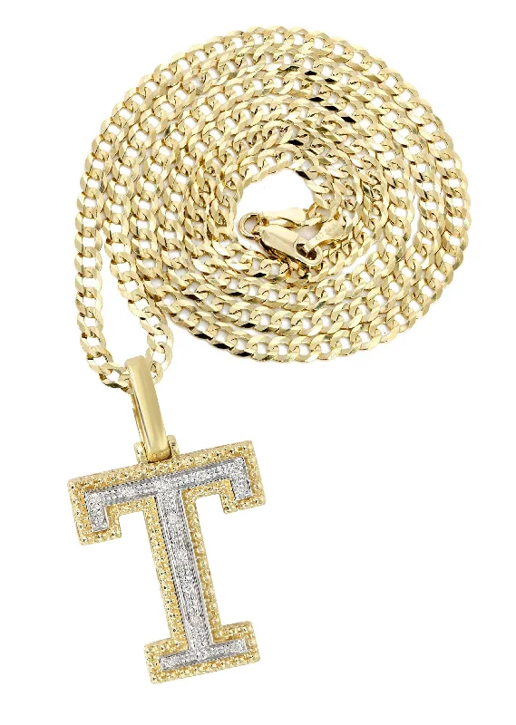 Diamond 10K Yellow Gold Letter ""T"" Necklace | Appx. 13.5 Grams