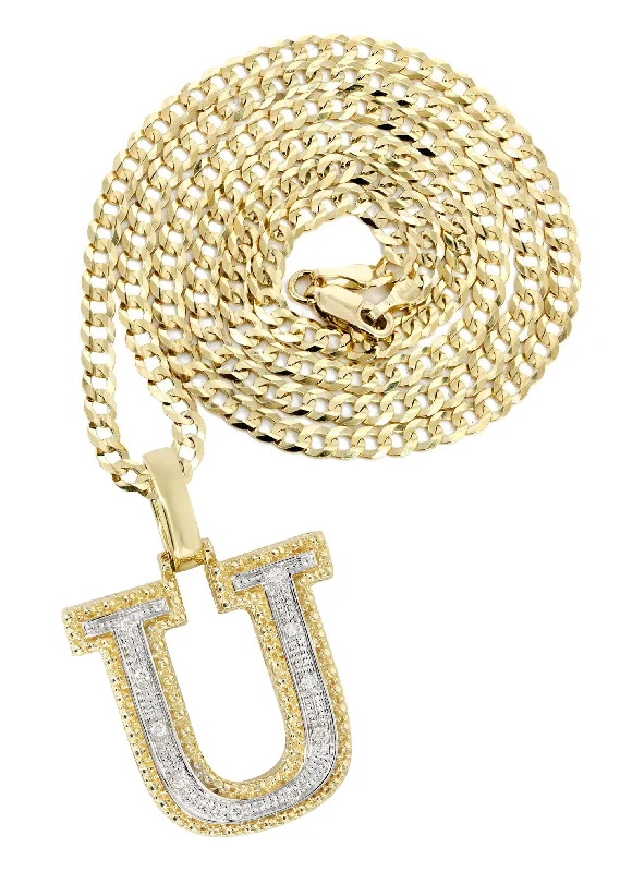 Diamond 10K Yellow Gold Letter ""U"" Necklace | Appx. 14.3 Grams