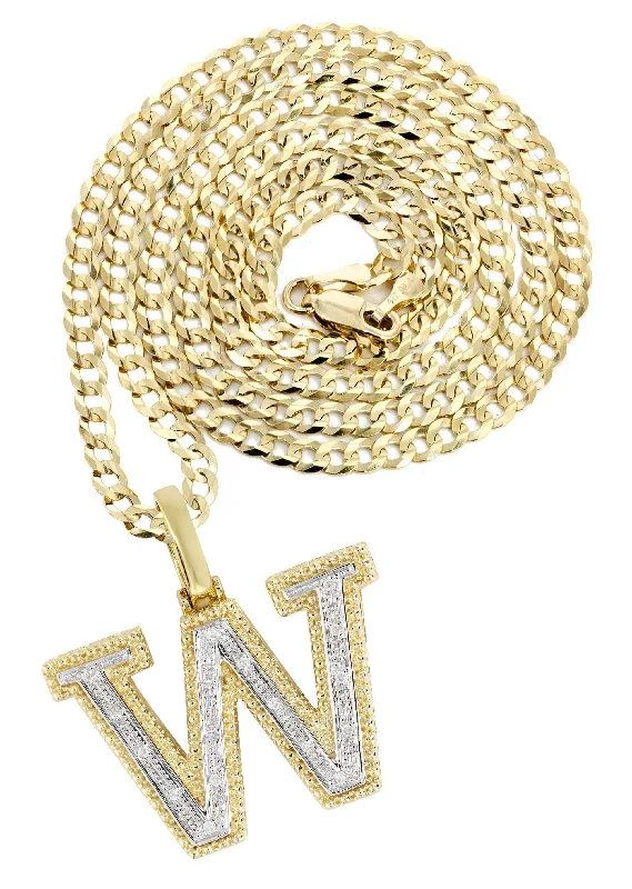 Diamond 10K Yellow Gold Letter ""W"" Necklace | Appx. 16 Grams