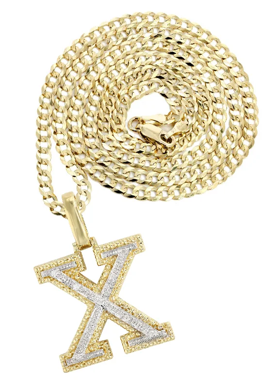 Diamond 10K Yellow Gold Letter ""X"" Necklace | Appx. 15.3 Grams