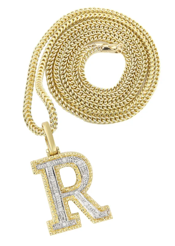 Diamond 10K Yellow Gold Letter ""R"" Necklace | Appx. 14.3 Grams