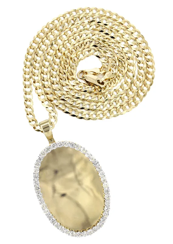 Diamond 10K Yellow Gold Large Oval Picture Pendant Necklace | 5.44 Carats | Appx. 29 Grams