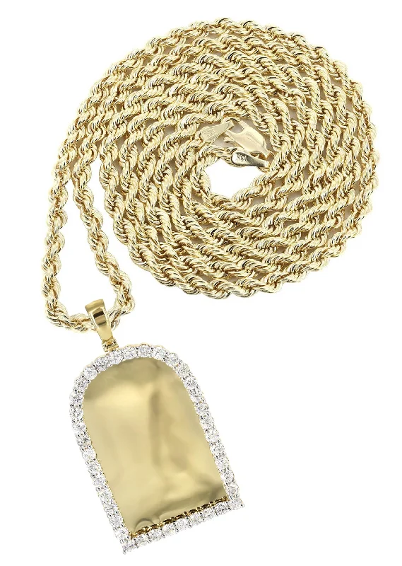 Diamond 10K Yellow Gold Medium Headstone Picture Pendant Necklace | 3.85 Carats | Appx. 24 Grams