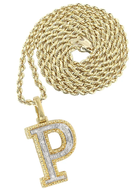 Diamond 10K Yellow Gold Letter ""P"" Necklace | Appx. 13.5 Grams