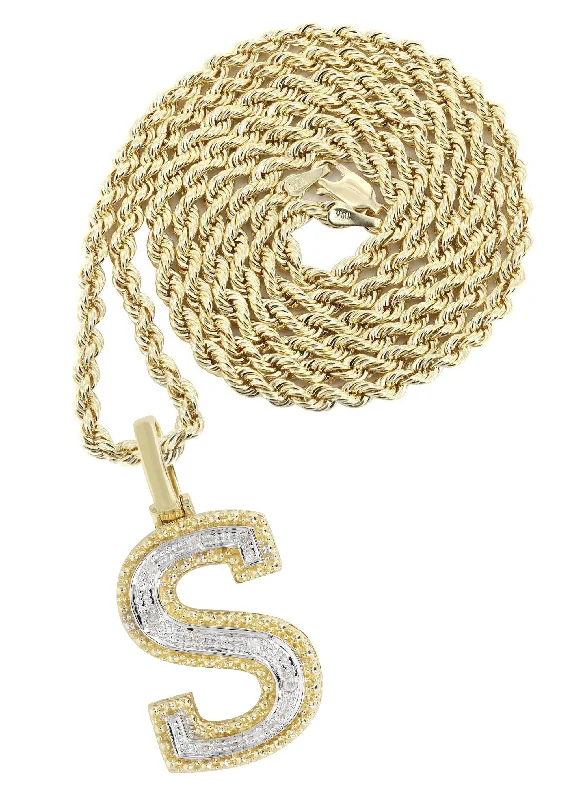 Diamond 10K Yellow Gold Letter ""S"" Necklace | Appx. 13.5 Grams