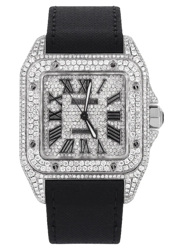 Diamond Cartier Santos 100 | Diamond Roman Dial | Diamond Case | Stainless Steel