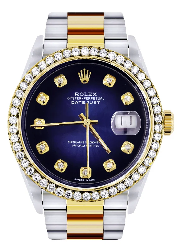 Diamond Gold Rolex Watch For Men 16233 | 36Mm | Blue Dial | Oyster Band