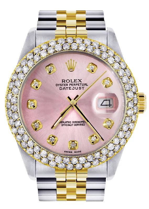 Diamond Gold Rolex Watch For Men 16233 | 36Mm | Custom Rose Dial | Two Row 4.25 Carat Bezel | Jubilee Band