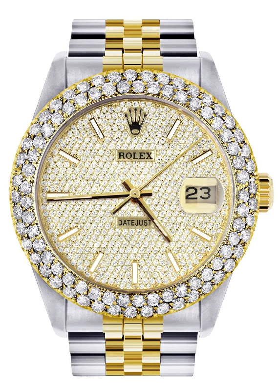 Diamond Gold Rolex Watch For Men 16233 | 36Mm | Full Diamond Dial | Two Row 4.25 Carat Bezel | Jubilee Band